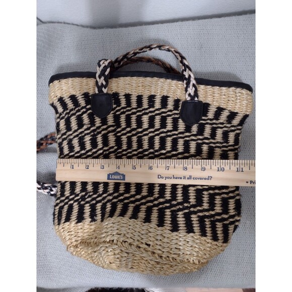 PATRICIA NASH MAYA Woven Straw Bucket Bag Purse Leather Trim Tassel Zip Italy - Picture 16 of 16